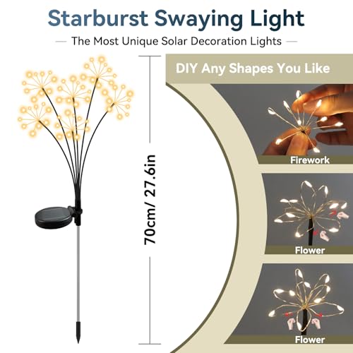 Solar Garden Lights 2 Pack Waterproof Swaying Starburst Lights Warm White (6 Count)