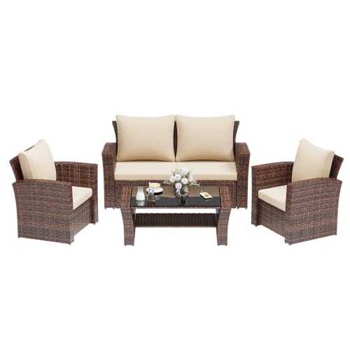 Patio Furniture Set (Brown and Beige / 4)