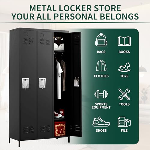 3 Doors Metal Employee Locker (3 Door-Upgraded / Black)