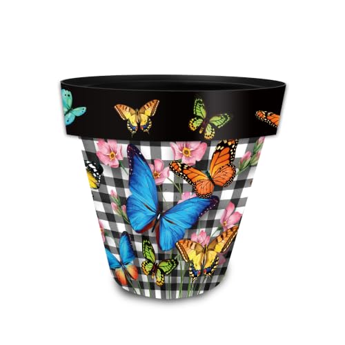 Spring Planter 8.5" x 8.5" x 8.5" Checkered Butterflies Small for Spring Planter (Checkered Butter / Small)