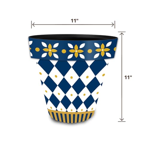 Everyday Planter 11.75 x 11 x 11 Blue and Gold Medium (Bg Checker / Medium)
