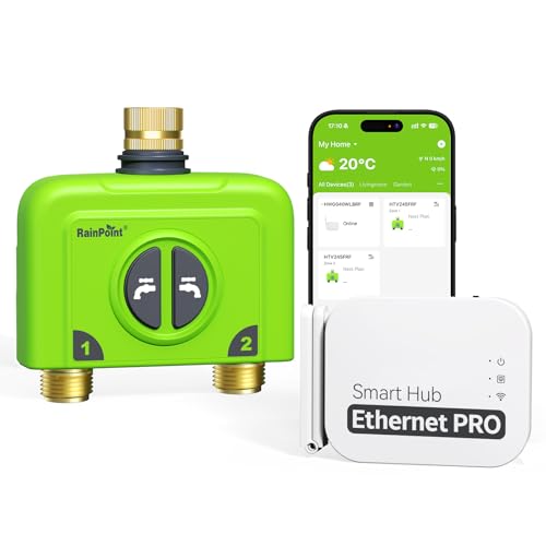 WiFi Water Timer for Garden Hose (Brass Outlet Timer with Ethernet Hub / Green)