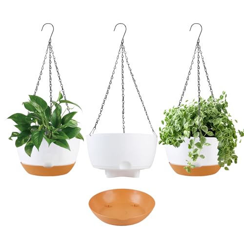 10 inch Hanging Planters Self Watering Pots (White / 10 inch)