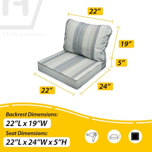 Outdoor Chair Cushions (Ash Blue Harbor Stripe / 22"x24"x5" / 22"x19")