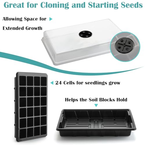 10 Pack Seed Starting Trays with Humidity Dome & Large 24 (Black / 10 Sets)