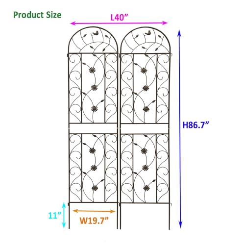 2 Pack Metal Garden Trellis 86.7" Tall Outdoor Climbing Plant Support for Roses (Brown-86.7"H)