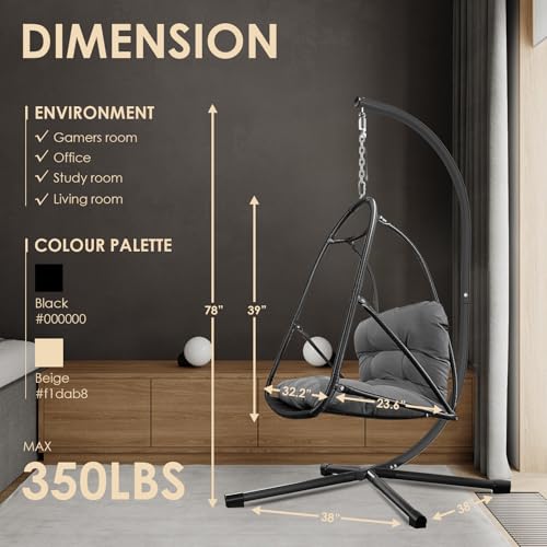 Swing Egg Chair Foldable Frame Hanging Chairs (Stand Brown)