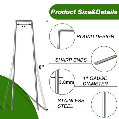 Landscape Staples 8 Inch Galvanized Anti (8'' x 50Pcs-11Ga / Silver)