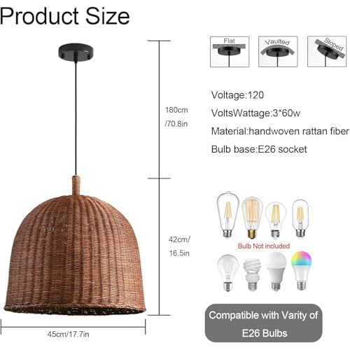 17.7" Rattan Pendant Light (Dark Brown Rattan / 17.7" 3-Light)