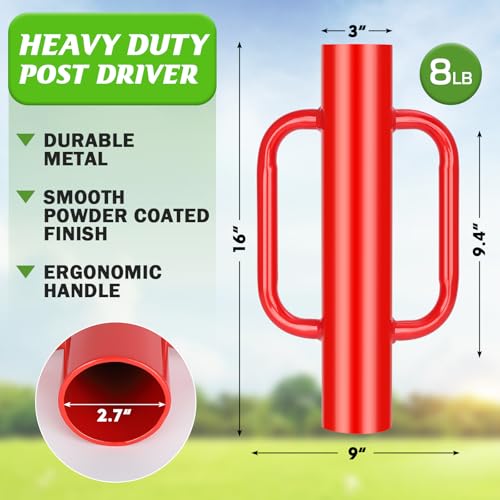 8LB T Post Driver with Handles (8LB / Red)