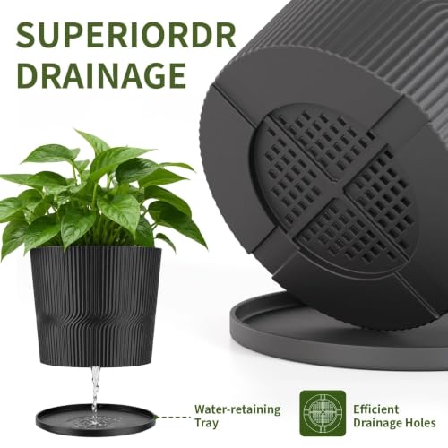 5 Plant Pots Indoor (Black / 4.8''+5.5''+6''+6.5''+7'')
