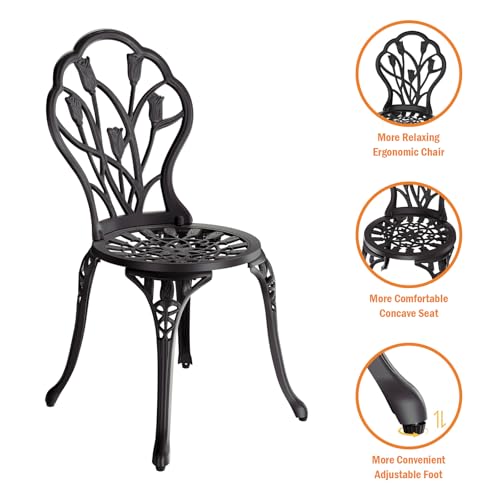 Outdoor Bistro Table and Chairs Set of 2 (Tulip / Black)
