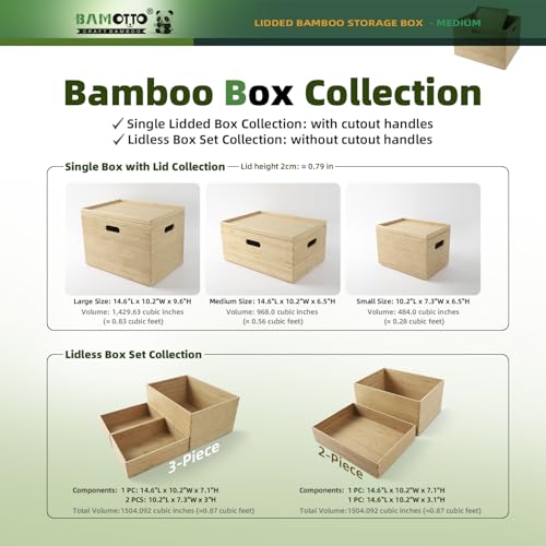 Stackable Bamboo Storage Bin with Lid 14.6"x10.2"x6.5" (Single Bamboo Box with Lid - Medium / 14.6"L x 10.2"W x 6.5"H)