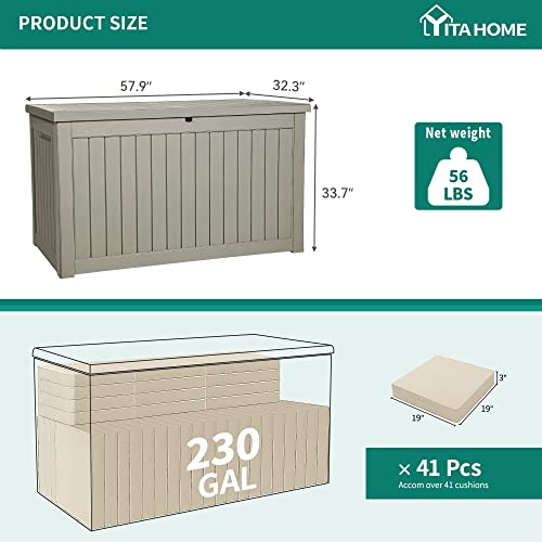 XXL 230 Gallon Large Outdoor Storage Deck Box for Patio Furniture (Taupe / 230 Gallon)