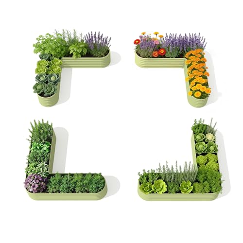 4 Pcs L Shaped Galvanized Raised Garden Beds (Green / Set of 4 (L-Shaped))