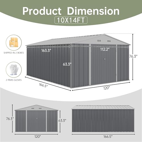10x14 FT Outdoor Storage Shed (Gray / 10x14 FT)