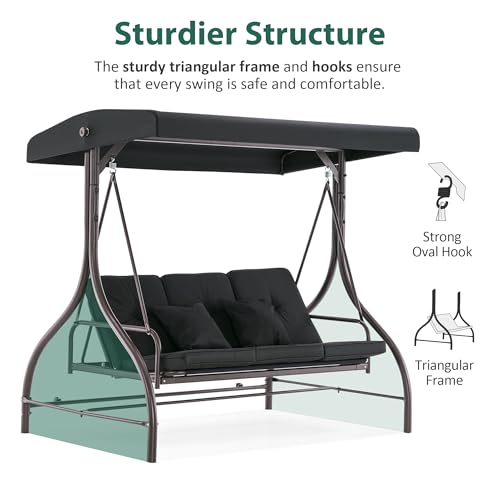 3 Seat Outdoor Patio Swing Chair (Black)