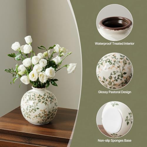 Ceramic Flower Vase for Home Decor (13-green and Beige)
