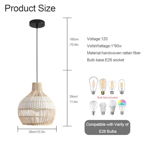 1 Pack Rattan Pendant Light (White / 1-Pack 10.24 in)