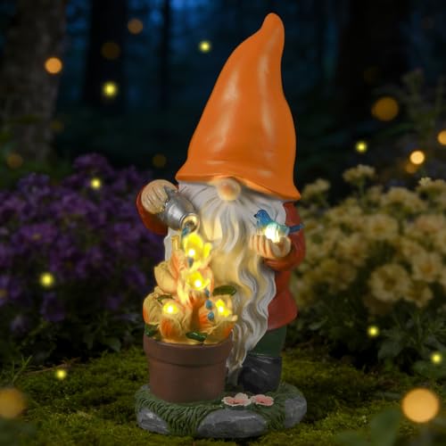 Solar Gnome Statue Outdoor Decor for Mother's Day (Orangegnome)