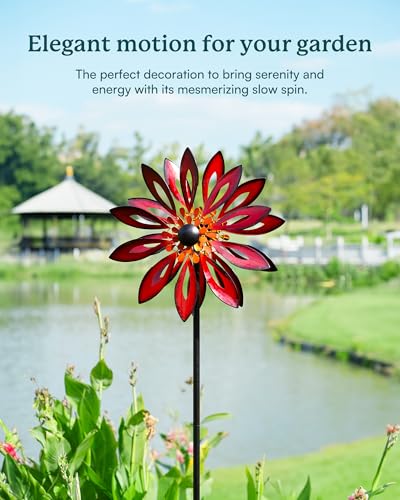 Kinetic Wind Spinners Outdoor (83"H x 22"W-Crimson Flower)