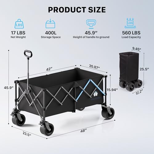 48" XL Collapsible Wagon Cart (Black / 400L-48in)