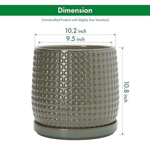 Beaded Ceramic Pot with Saucer (10.2 Inch / Olive)