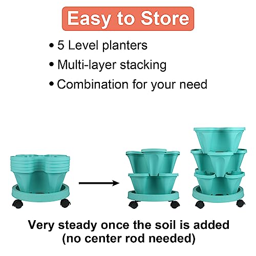 Stackable Vertical Garden Planter with Wheels (Teal / 5Tier-1 Pack)