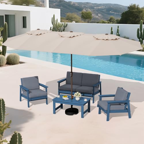 HDPE Patio Furniture Set with 15FT Double Side Patio Umbrella (5 Count)