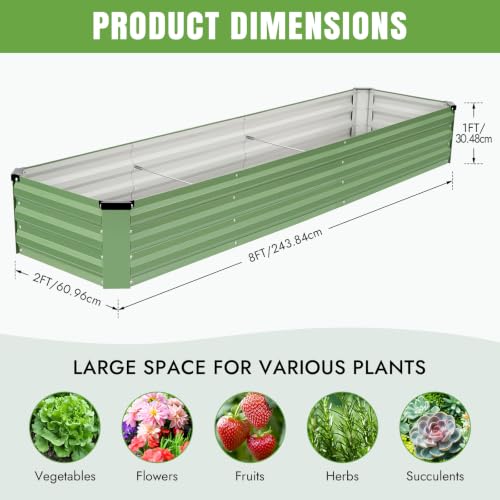 Galvanized Raised Bed (Green / 8x2x1ft(2 pack))