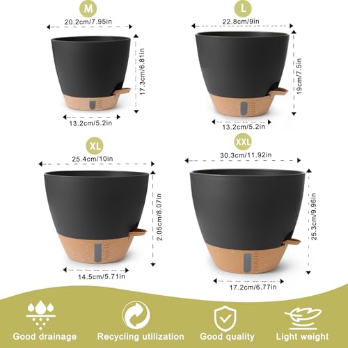Self Watering Pots for Indoor Plants 12 (Black)