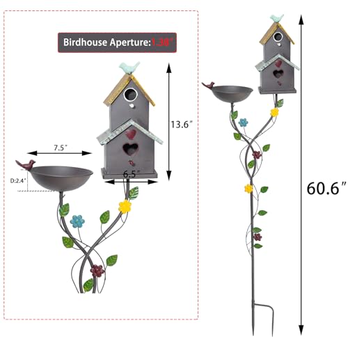 Bird Baths and Bird House with Pole (brown)