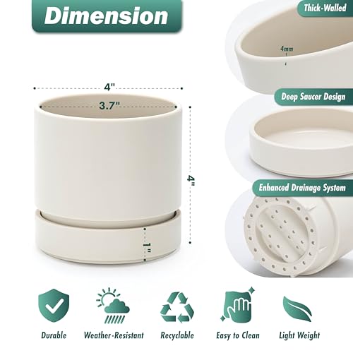 4 Inch Planter Pot with Drainage Hole & Saucer (4" (6 Pack) / Oatmeal)