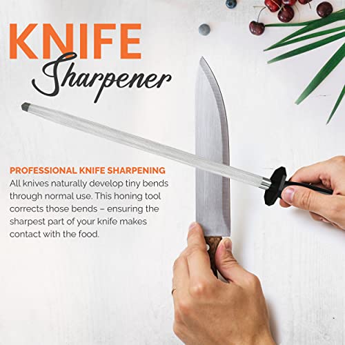 Knife Sharpener Rod 10 Inch Honing Rod for Sharpening (10 Inch / Black)