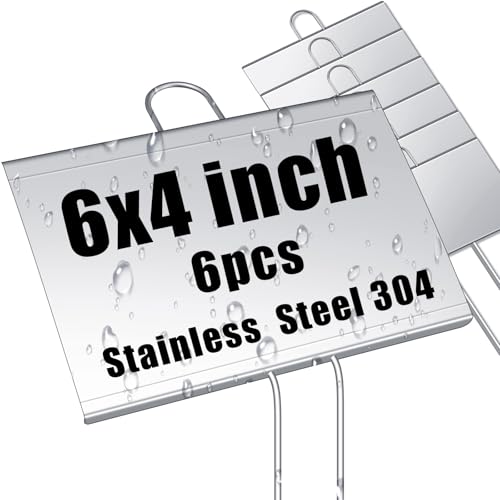 6 Pcs Large Plant Marker (4'' X 6'' with 11'' Stake / Silver)
