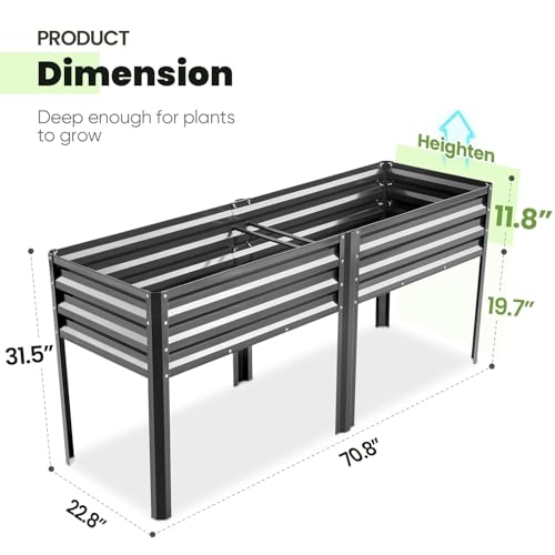 Large Raised Garden Bed with Legs & Storage Shelf 71x23x32 in