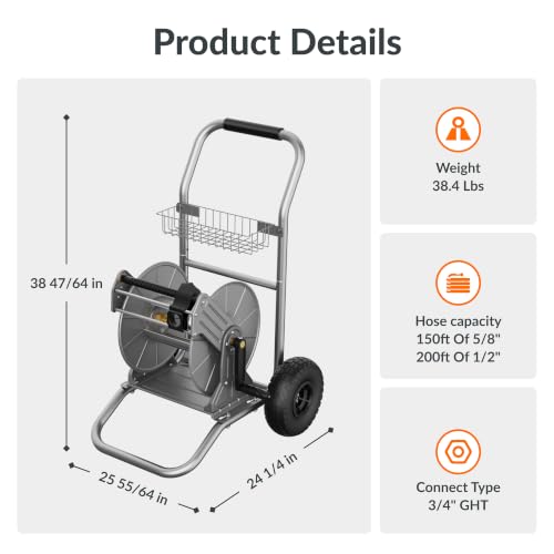 Garden Hose Reel Cart with Wheels (Black / 200FT)
