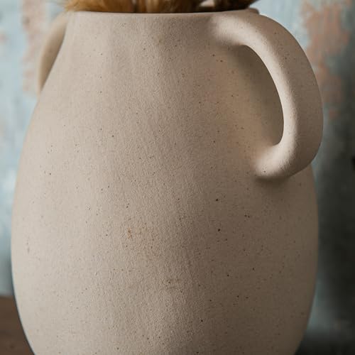 Beige Ceramic Vase with Handles (Beige)