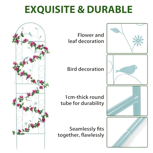 86.5" x 19.7" Metal Garden Trellis for Climbing Plants Outdoor (1 Pack - Arched - 86.5" x 19.7"-Green)