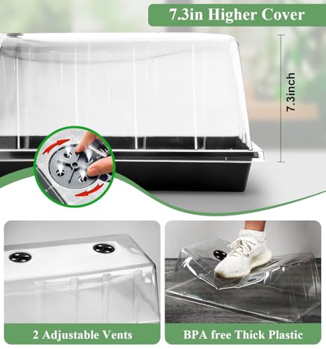 2 Pack 1020 Seed Starter Trays with Heat Mat and Clip (2p 1020Trays+7.3''Domes+Heat Mats+Lights)