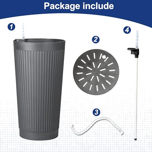 Self Watering Tall Planters Set of 2 (Gray-round Ribbed)