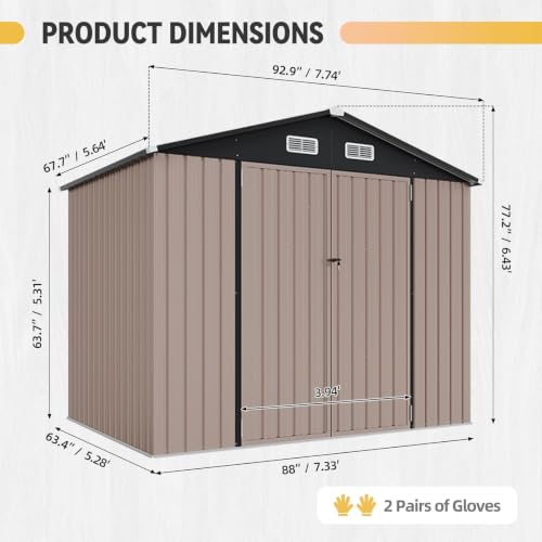 7.3'x5.3' Outdoor Storage Shed with Floor & Shed Light Brown (Brown / 8'x6'w)