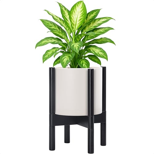 Plastic Pot with Ebony Wood Stand (Oatmeal Pot + Ebony Stand / 8 Inch)