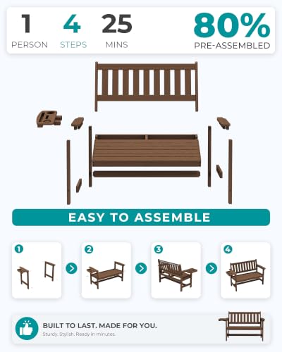 HDPE Outdoor Bench with Foldable Cup Holder (2 Count)