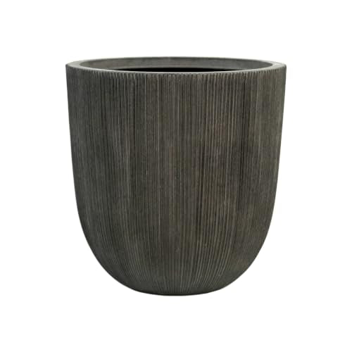 14.8" H Tapered Ribbed Large Plastic Planter with Drainage Hole & Plug (Vintage Black / 14.8in)
