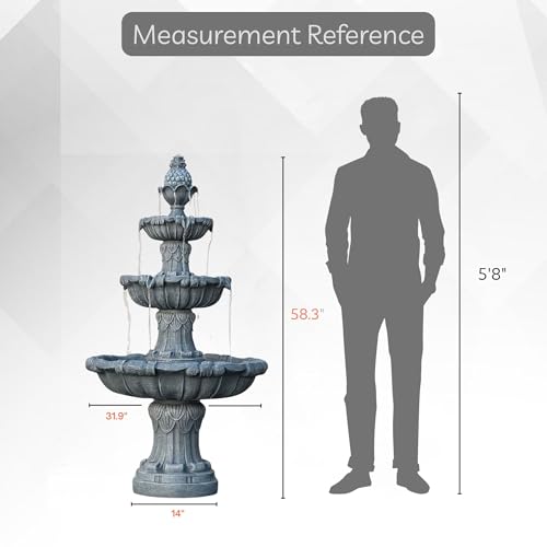 58.3" 3 Tier Outdoor Freestanding Water Fountain (Gray)