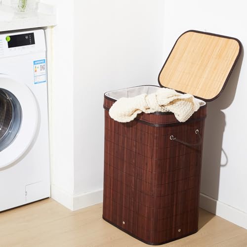 1 Pack 21 Gallon Bamboo Slim Trash Can with Lid Foldable (23.6×15.8×11.8inches / Brown)