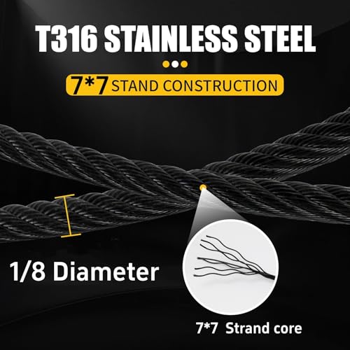 1 8" Black T316 Stainless Steel Cable Railing 1000 FT (1000FT / 1/8" black stainless steel cable)