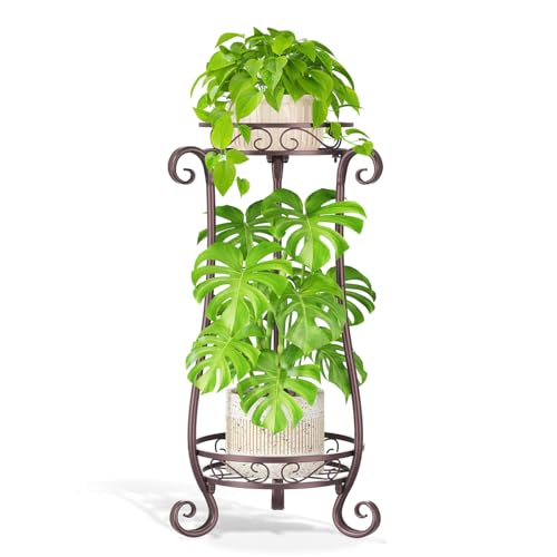 Metal Corner Plant Flower Stand Tall Indoor Outdoor (Vintage Bronze / 2 Tier)