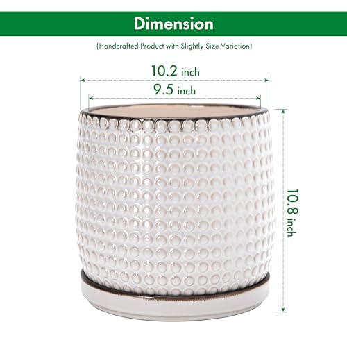 Beaded Ceramic Pot with Saucer (10.2 Inch / Smoked White)